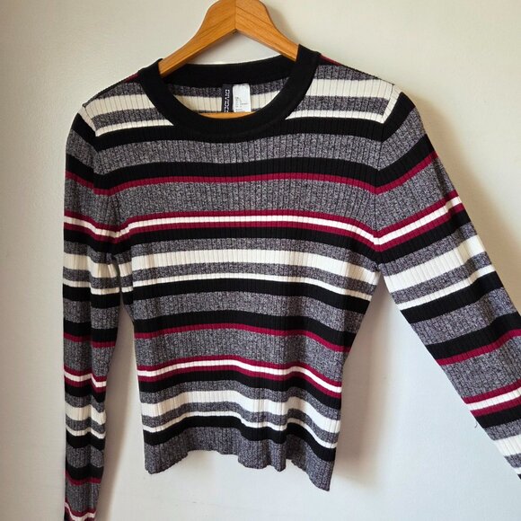 EUC H&M STRIPED CREW NECK RIBBED LONGSLEEVES TOP SIZE LARGE - Picture 3 of 14